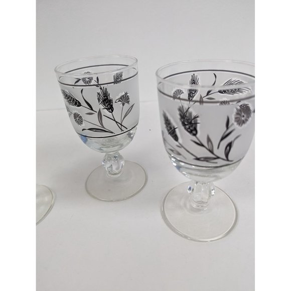 Set 3 Vintage Libbey Silver Wheat Frosted Glasses 5 1/2" by 2 7/8" Footed Stem - Picture 3 of 7